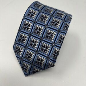 J.Z. Richards Silk Tie Mens Blue Geometric All Silk‎ Necktie Made In USA